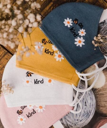 Bee Kind Hand Embroidery Natural Linen FaceMask