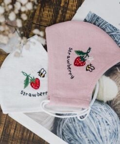 Bee with Strawberry Handmade Embroidery Linen FaceMask