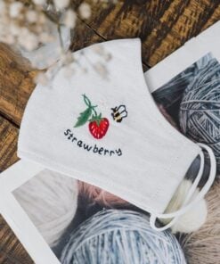 Bee with Strawberry Handmade Embroidery Linen FaceMask