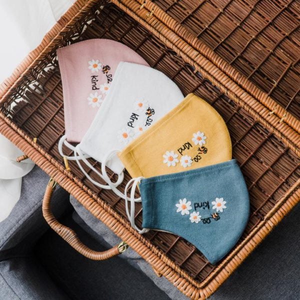 Bee Kind Hand Embroidery Natural Linen FaceMask