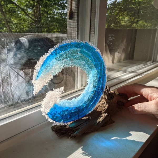 Ocean Wave Fused Glass Sculpture