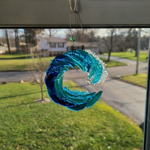 Ocean Wave Fused Glass Sculpture