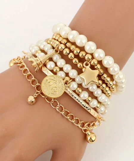 Tocona 6pcs/set Fashion Gold Color Beads Pearl Star Multilayer Beaded Bracelets Set for Women Charm Party Jewelry Gift 5483