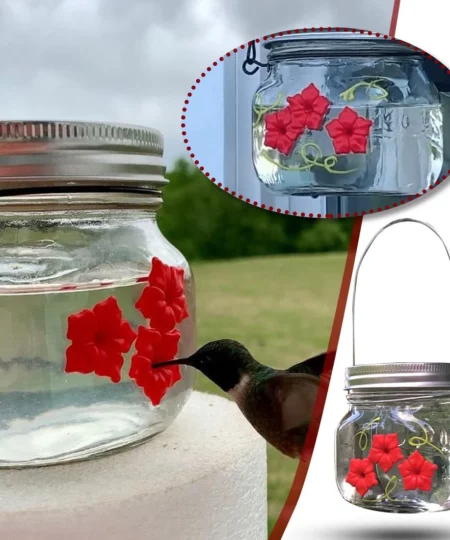 Beautiful Mason Jar Hummingbird Feeder W/Three Ports