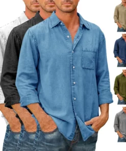 Mens Denim Long Sleeve Button Down Shirt