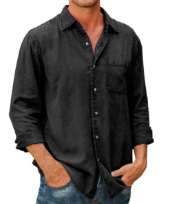 Mens Denim Long Sleeve Button Down Shirt