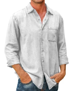 Mens Denim Long Sleeve Button Down Shirt