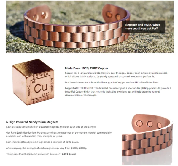 CC™ Pure Copper Super Magnetic Therapy Bio Negative Ion Bracelet