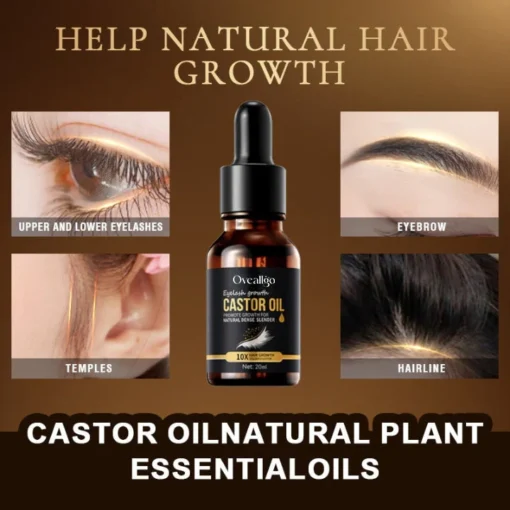 Oveallgo™ 100% Natural Castor Oil Eyelash Eyebrow and Hair Volume Growth Serum