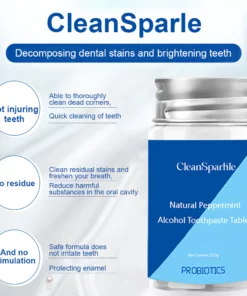 CleanSparkle™ Natural Peppermint Alcohol Toothpaste Tablets