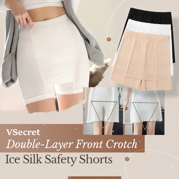Double Layer Invisible Under Skirt Shorts Anti-Chafing Front Crotch Safety  Short 