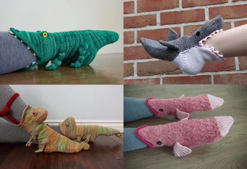 Knit Crocodile Socks and his friends