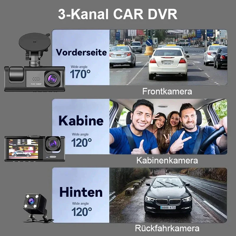 Seurico™ Drei-Kanal Dash Cam mit IR Nachtsicht und G-Sensor