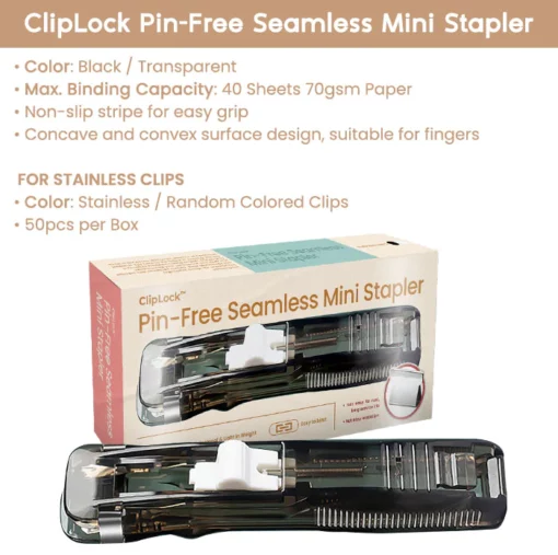 ClipLock Pin-Free Seamless Mini Stapler