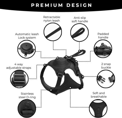 Pawsease™ Dog Harness with Integrated Retractable Lead